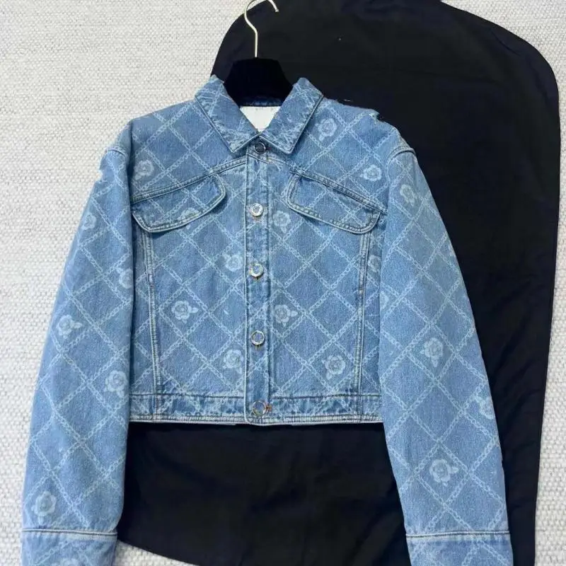 

2025 New Women Short Denim Jacket with All-Over Printted Fashionable Casual Autumn Winter Open Front Cardigan Blazer Style