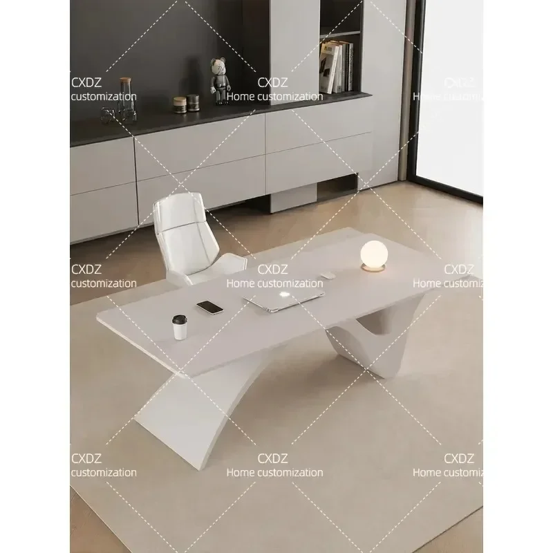 Cream Style Modern Minimalist Desk Light Luxury Office Rock Slab Boss Table Computer Study Writing Desk
