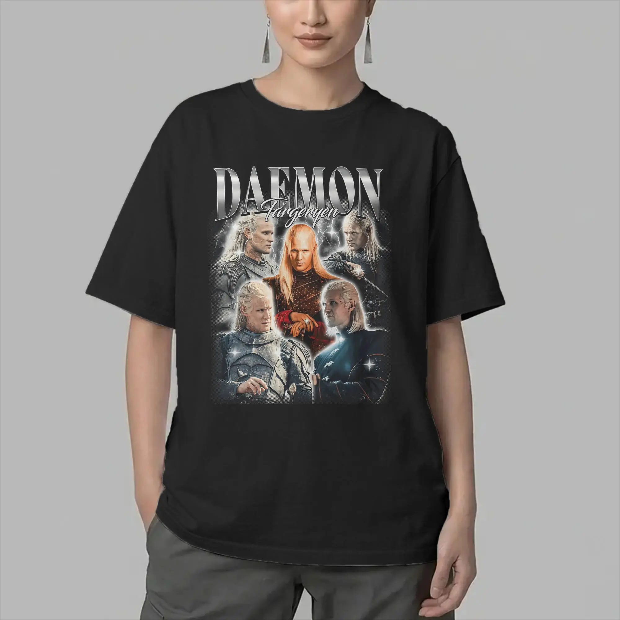 Men T-Shirt H-House of the D-Dragon Daemon Targaryen Funny 100% Cotton Tee Shirt Short Sleeve  T Shirts Crewneck Tops Plus Size