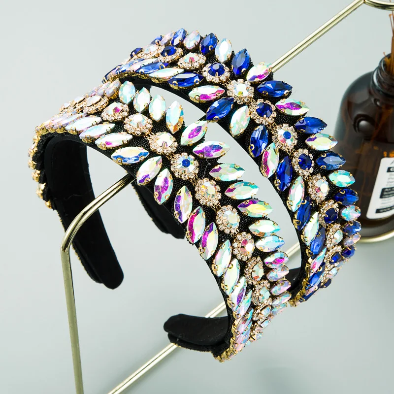 

New colored glass rhinestone super flash claw chain headband temperament cute flower headband hair accessories