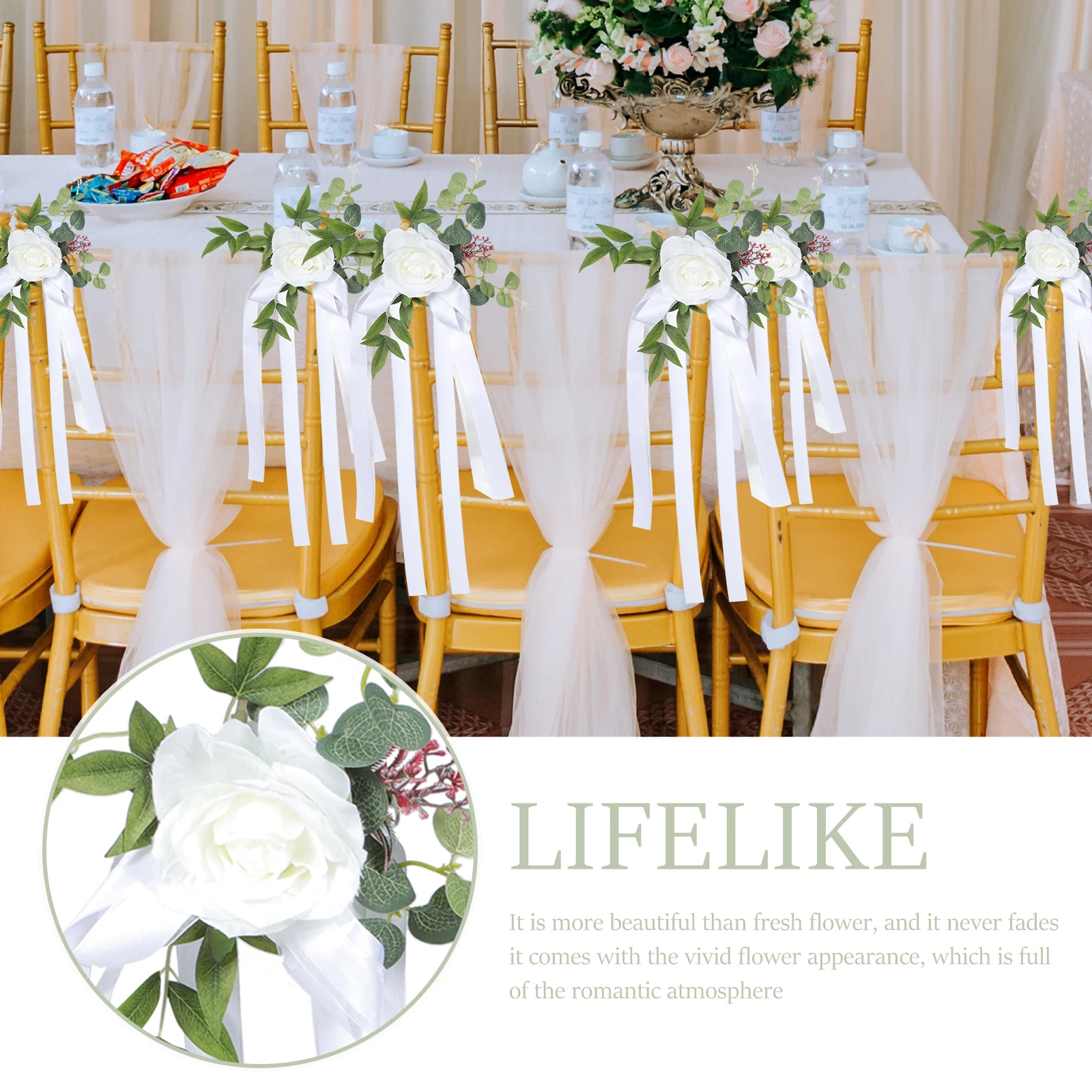 

Exquisite Artificial Flower Decor Chair Back Floral Ornament Wedding Chair Design Wedding Supply Party Decoration