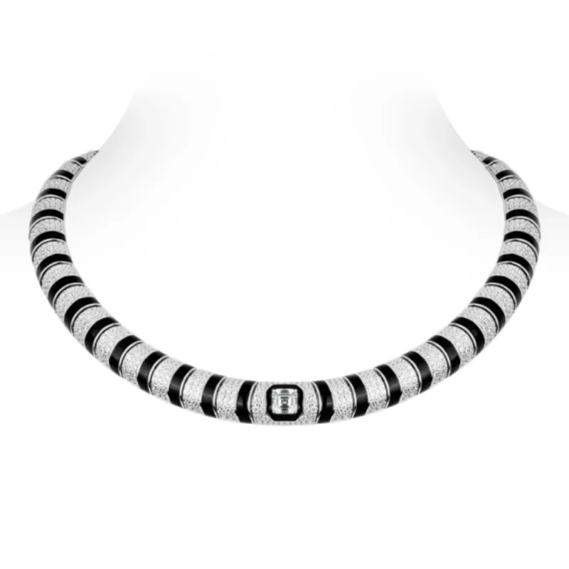 

CAMEO Fashion 925 Silver Synthetic Zircon Enamel Craft Black and White Zebra Stripe Luxury Necklace Banquet Jewelry