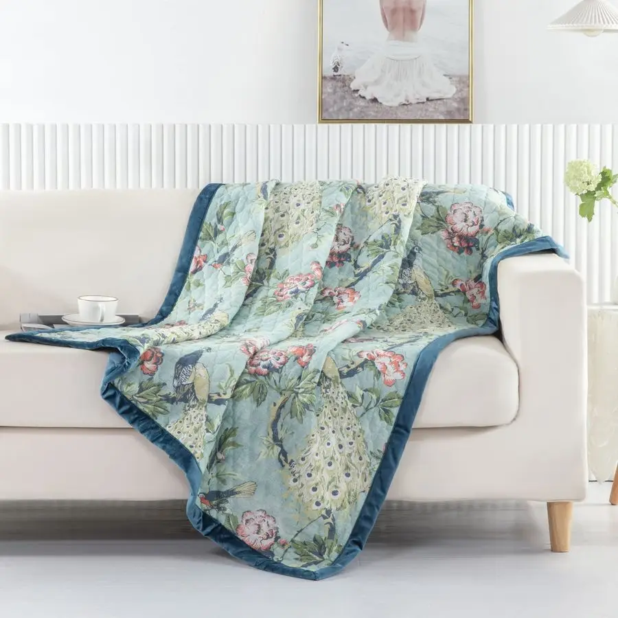 

Home Pavona Enchanted Garden Quilted Throw, 50x60inch, Jade