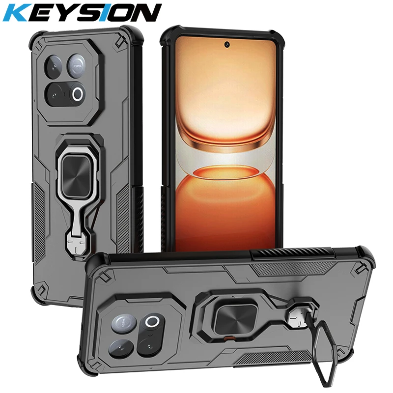 KEYSION Shockproof Armor Case for IQOO Z10 Turbo 5G Silicone+PC Upright Metal Live Ring Stand Phone Cover for IQOO Z10 Turbo Pro