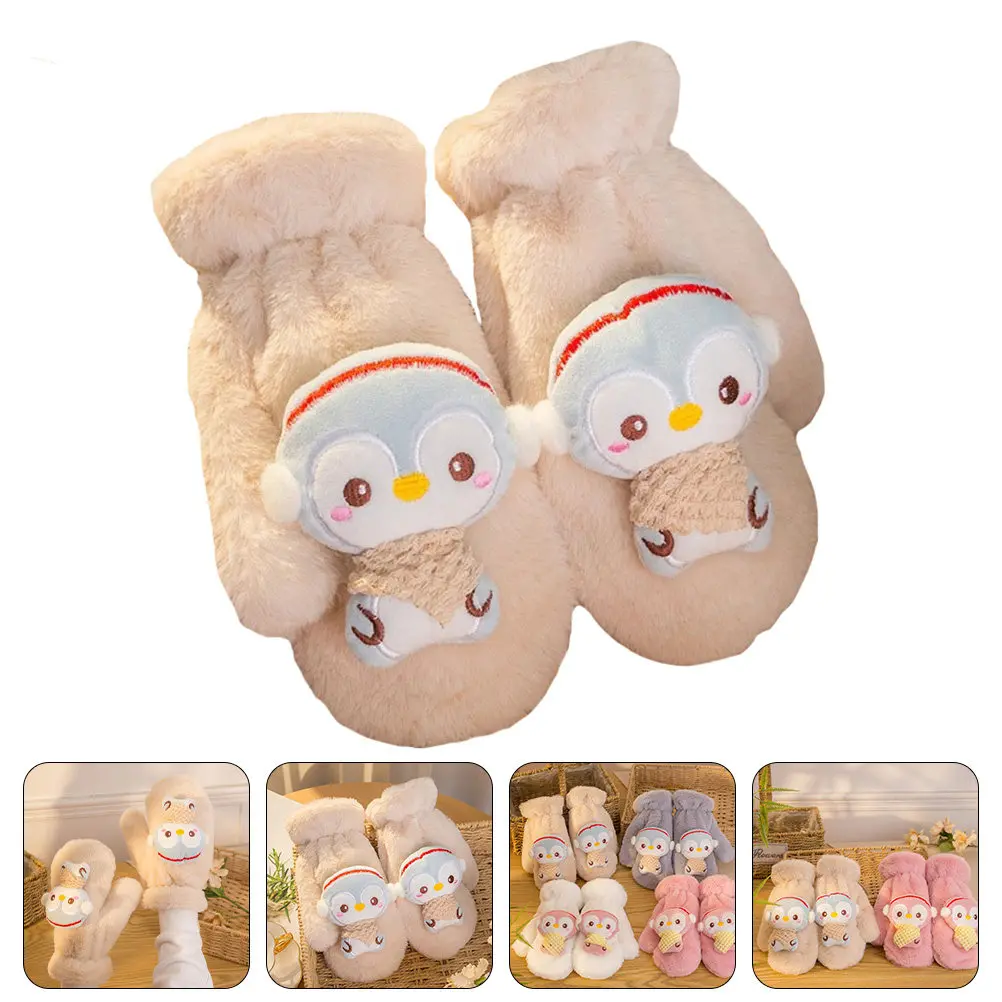 

1 Pair Penguin Gloves Winter Mitts Soft Warm Comfortable Cartoon Design Portable Decorative Winter Accessory Cycling Gift