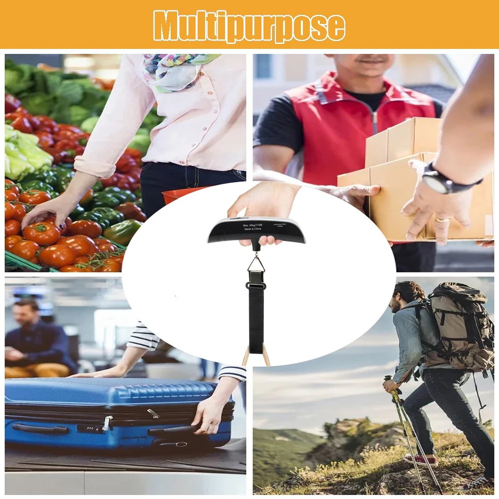 ميزان إلكتروني محمول مع شاشة رقمية LCD ، أداة توازن الوزن ، حقيبة السفر ، حقيبة الأمتعة ، 110 رطل ، 50 أو 50 أو