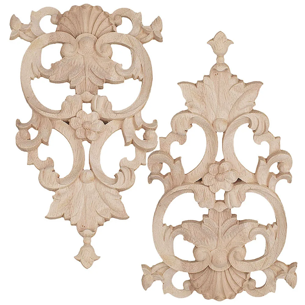 2PCS 30cm Wood Applique European Trim Decorative Decals Door and Table Decorated with Carved DIY Home Decoration Accessories