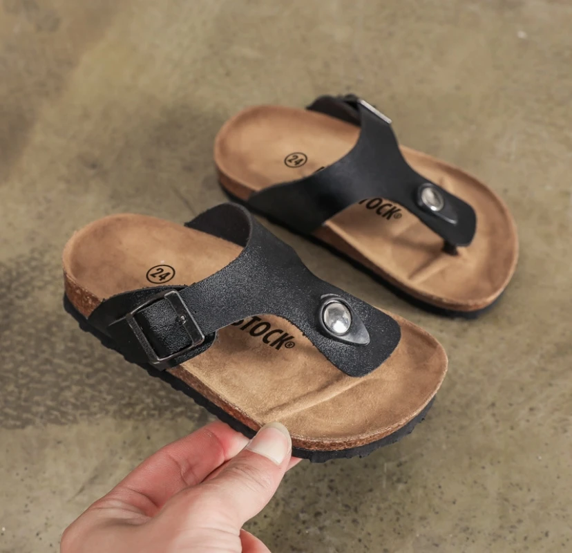 Summer Girl Boy flip flop Girls Breathable Sandals New Style Children leather Shoes Kids Beach Shoe Cork Slipper Antiskid