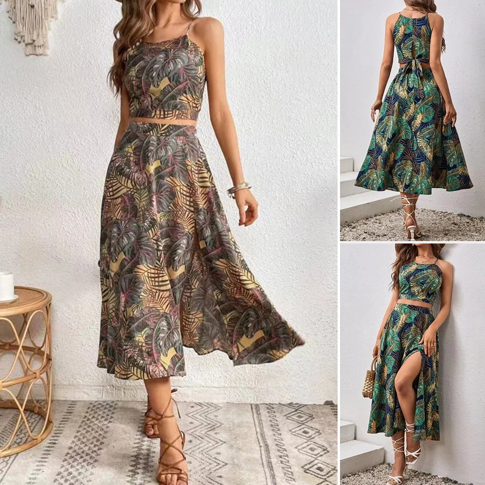 

Mia Muse Boutique, комплекты юбок миди для отпуска без рукавов с квадратным вырезом и натуральной талией, комплекты для женщин, летние модные приличные комплекты