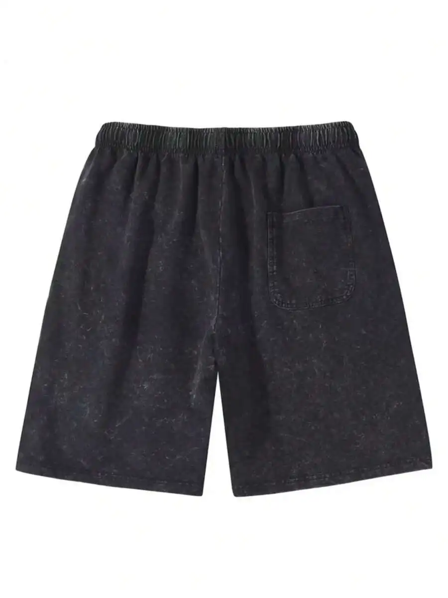 

Acid Washed Cotton Shorts With Elastic Waist And Drawstring Casual Beach Style