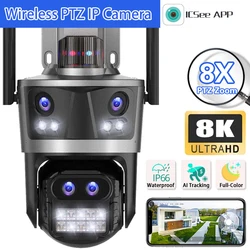 8K 16MP Video Surveillance Camera WiFi CCTV 8X Zoom Outdoor Wireless 360 Security IP Camera PTZ Four Lens Wi-Fi Cameras ICSee