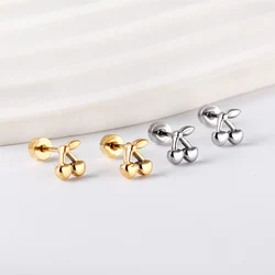 LUXUKISSKIDS Small Ear Jewelry Hexagram Star Stud Earring Surgical Steel Piercing For Woman/Girl Cherry Heart Gold Plated