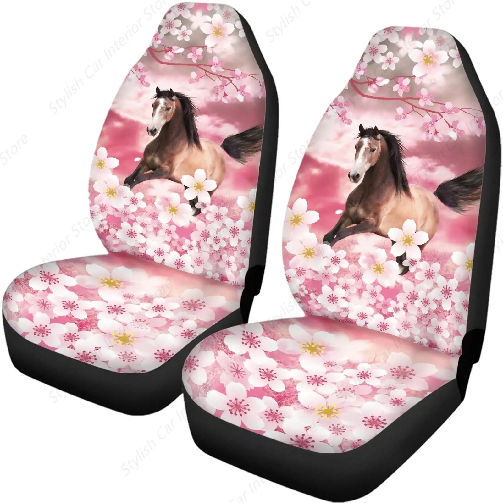 

Розовая лошадь Cherry Blossom, автомобильный чехол на сиденье с цветочным принтом, ведро, защита переднего сиденья для автомобилей, внедорожников, грузовиков, фургонов