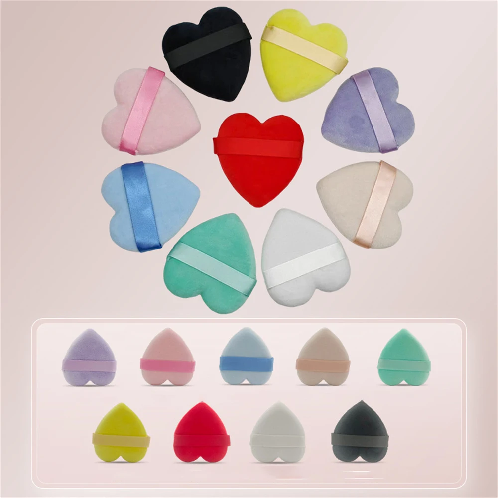 2pcs/10pcs Triangle Heart Shape Velvet Powder Puff For Face Makeup Sponge Cosmetics Washable Lightweight Makeup Puff Tools