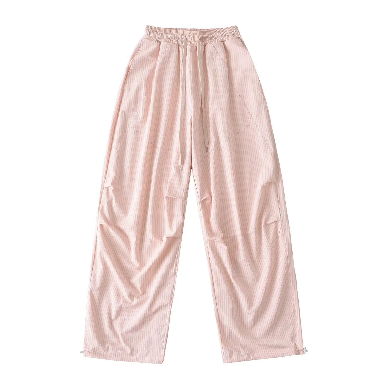 Duoperi moda feminina sólida listrado calças com cordão casual cintura alta elástica comprimento total feminino elegante chique senhora calças