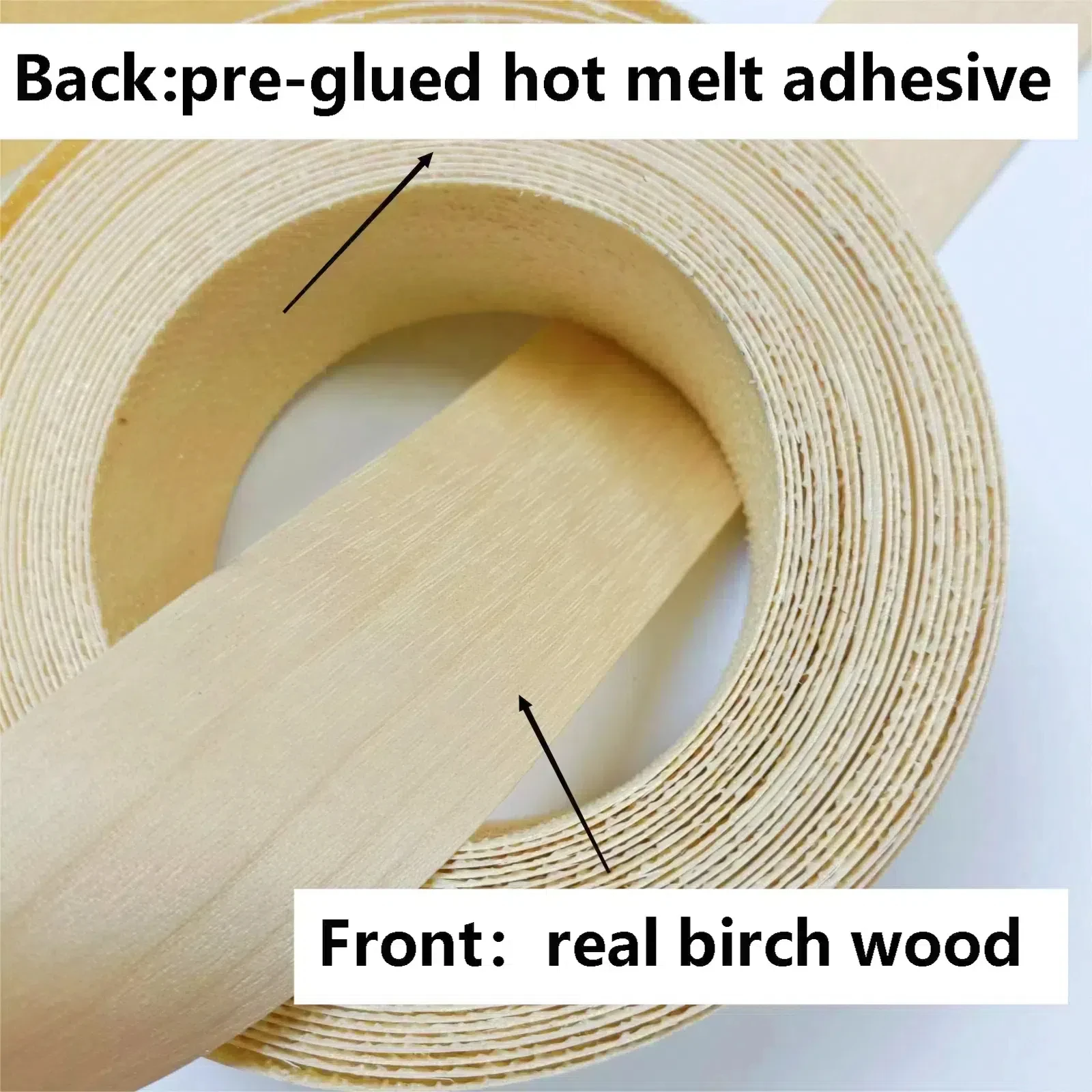 2 Inch Birch Pre-glued Wood Veneer Edge Banding Tape,Iron On Edging Veneer Roll with Hot Melt Adhesive for Furniture Renovation