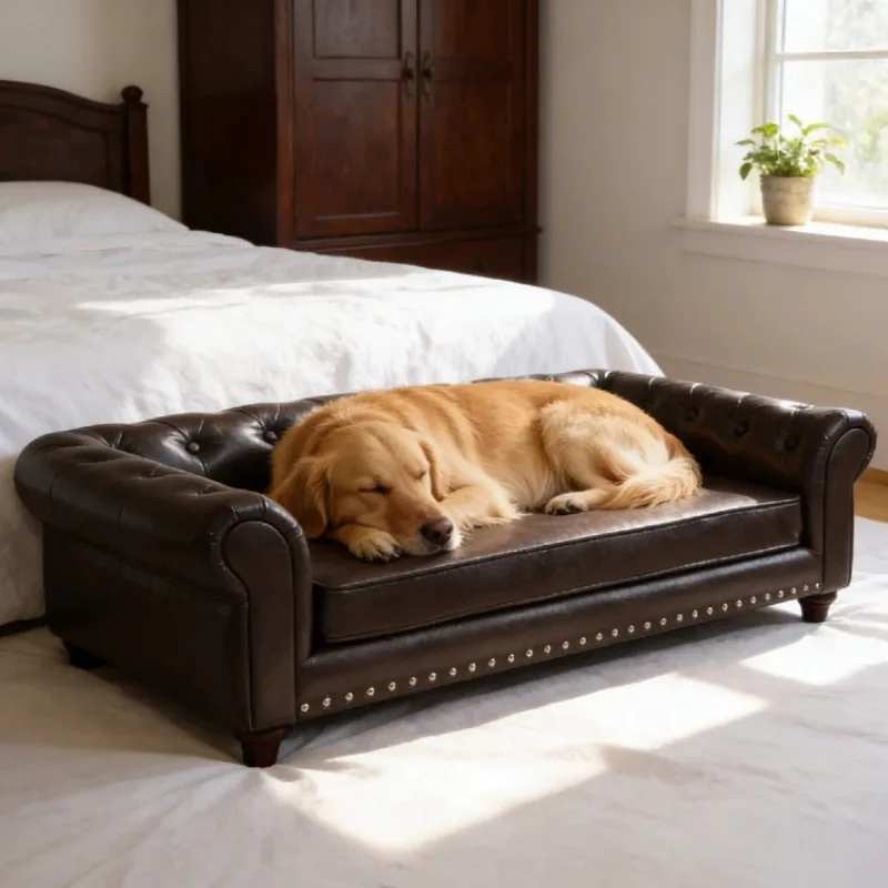 Large leather pet bed, waterproof and dirt-resistant cat and dog universal medium and large bed 5