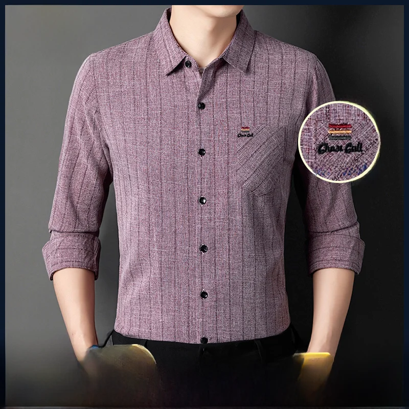 

Pierre Cardin High End Men's Linen Long Sleeve Shirt Casual Cotton Linen Spring New Style Business Shirt for Middle-Aged Men