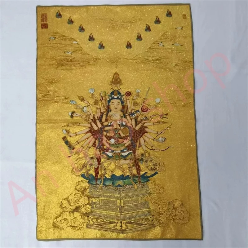 Thangka, embroidered brocade painting, Thousand-handed Guanyin, exquisite home decoration, auspicious