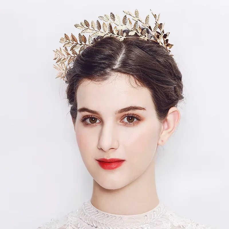 Fashion Golden Leaf Laurel Tiara Grecian Leaf Back Headwear Pearl Wedding Tiara Headband Hair Crown Bridal Hair Accessories