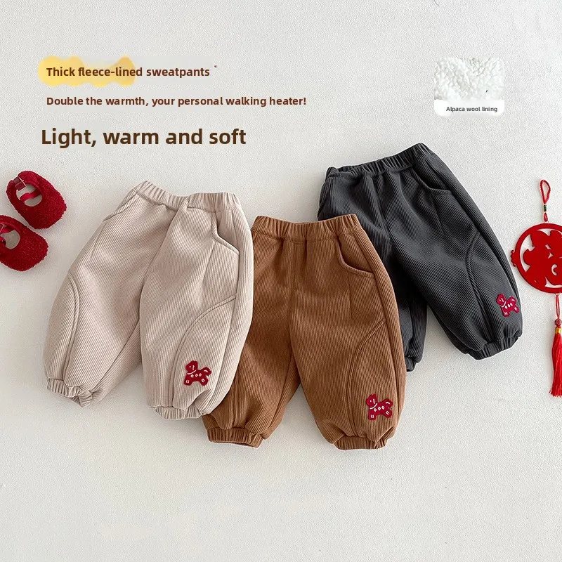 Children's Velvet Pants 2025 New Winter Baby Fashion Thick Sanitary Pants New Year Clothes Boys' Clothing