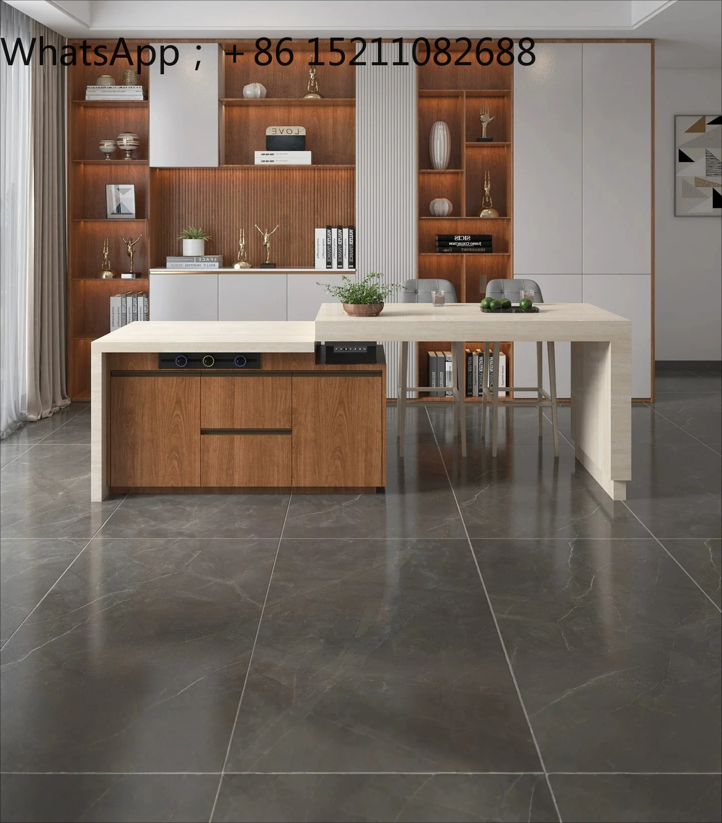 LLY retractable lifting island table integrated log wind home advanced multi-functional kitchen locker rock slab dining table