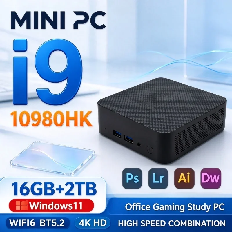 High Speed Intel I9 10980HK Mini PC Windows11 16GB RAM 1TB/2TB SSD WiFi6 BT5.2 4K Small Desktop Host For Daily Study Home Work