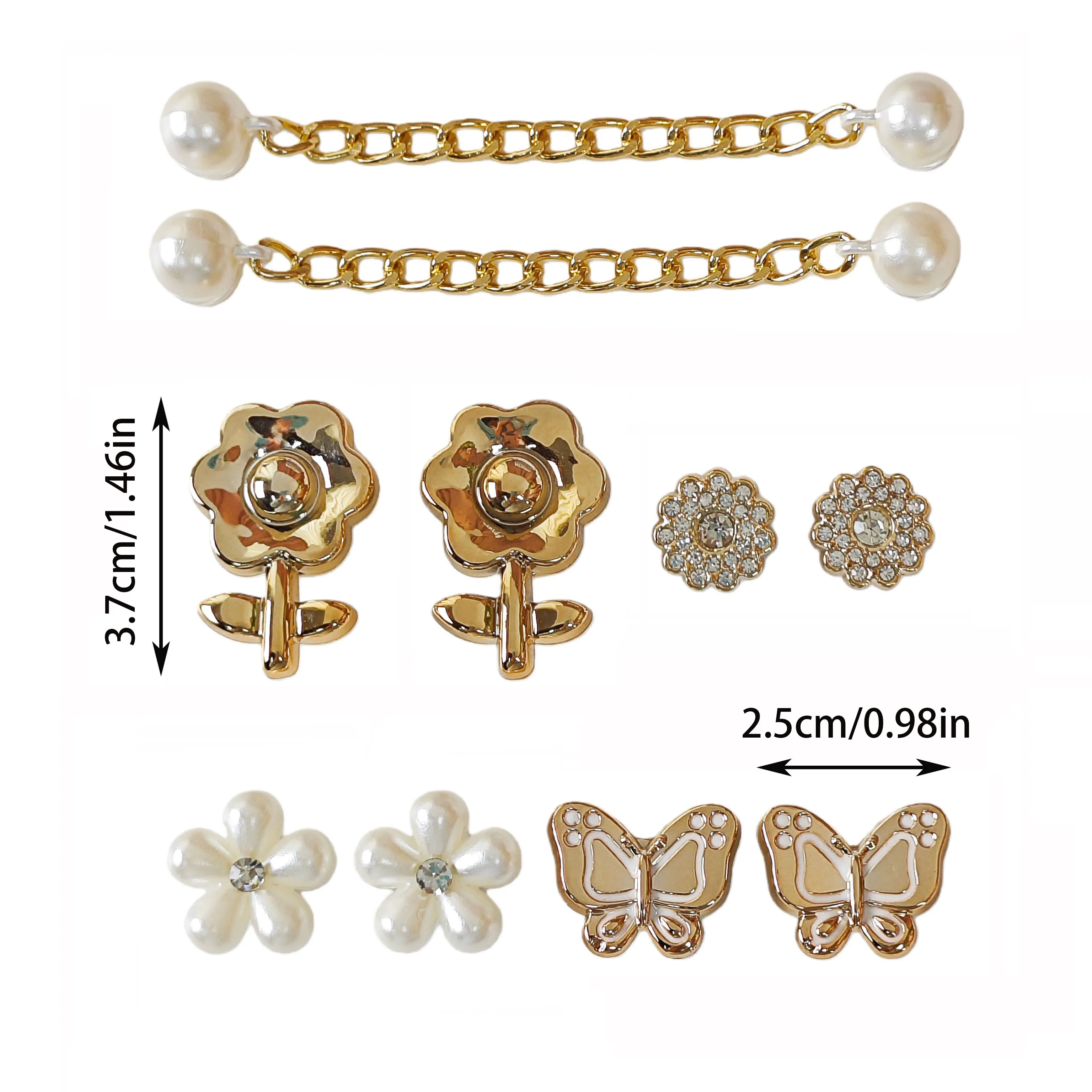 10pcs Shoe decoration DIY charms, shiny, fashionable and versatile butterfly and flower designs, faux pearl chain personalized slipper decorative buckles, suitable for EVA beach sandals, flip-flops, detachable shoe surface decorations, girls' accessories, holiday gifts