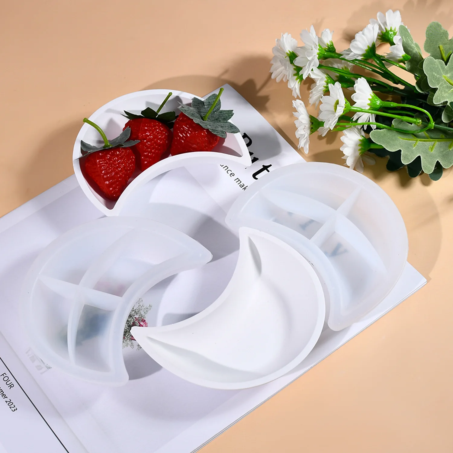 DIY epoxy resin mold creative mirror moon platter dish fruit plate storage tray silicone mold