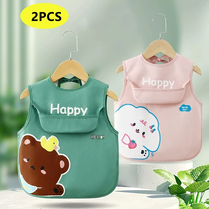 2PCS/1PCS Eating Feeding Smock Baby Bib Toddler Apron Bibs Waterproof Adjustable Size Girls Boys Newborn Stuff