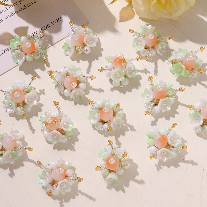 Clog Decoration Crystal Floral 1pc Gradient Pink Green Beads Summer Shoe Accessory Waterproof Lightweight Eye Catching