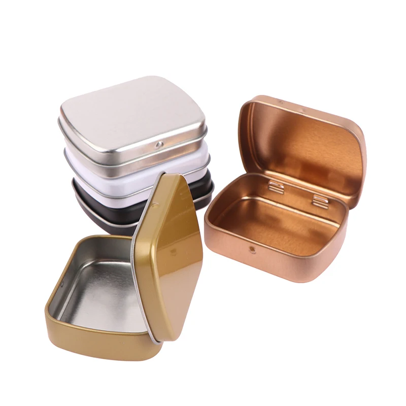 Mini Tin Box Metal Hinged Empty Tins With Lid Portable Rectangular Small Storage Container Candy Pill Case For Pill Organizer