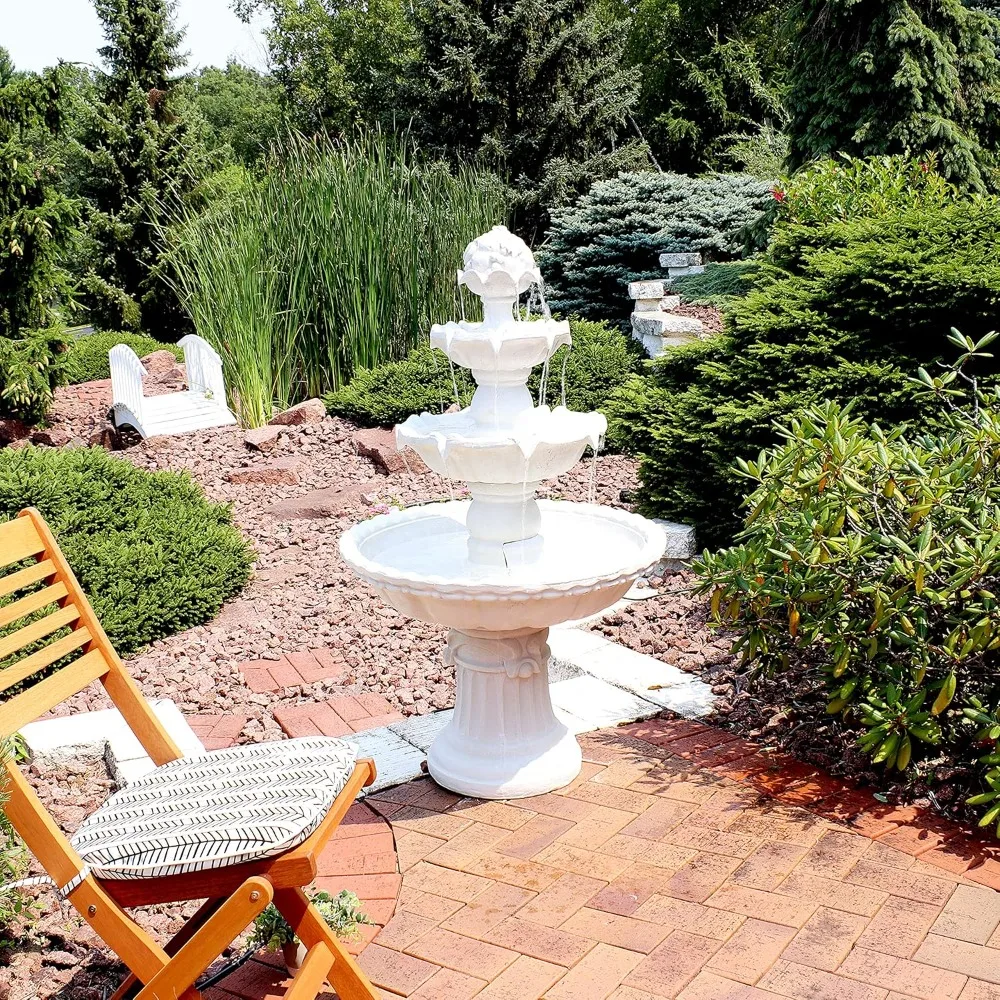 52 inch high 3-story outdoor fountain, large waterfall in garden or backyard with fruit roof, outdoor fountain