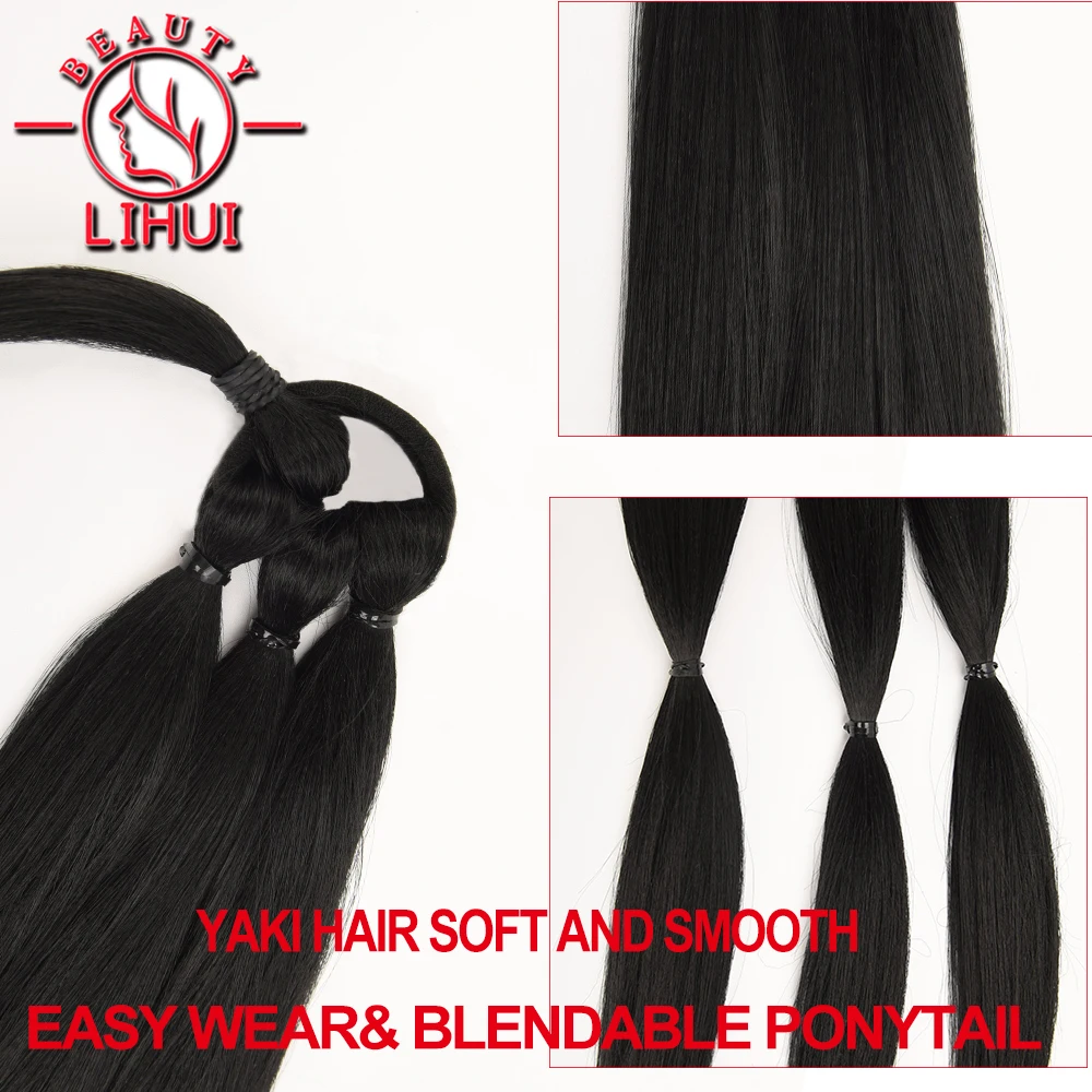 Synthetic Long Braided Ponytail Hairpiece  Kinky Straight Ponytail for Women Dark brown Ponytail Hair Extension 34 inch lihui