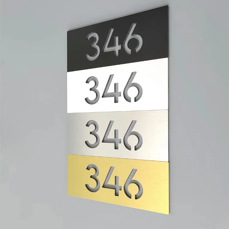 Custom Metal Texture House Number Plate Luxury Room Digital Sign Home Hotel Indoor Wall Address Identification Decor Label