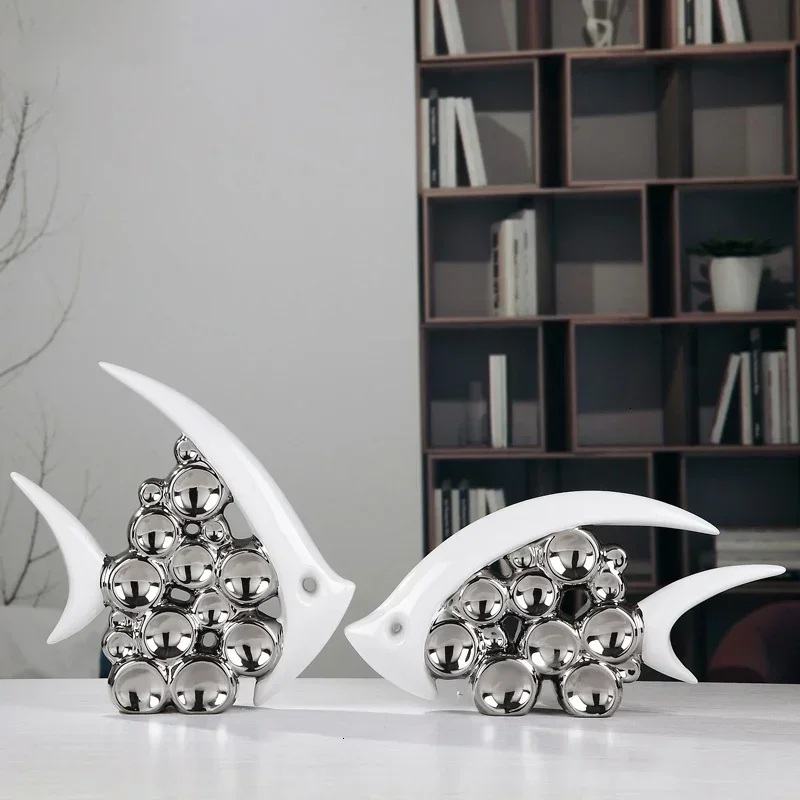 

Couple Kiss Fish Vase Modern Ceramic Furnishing Articles For Living Room Home Decoration Silver Bubble Hot sales