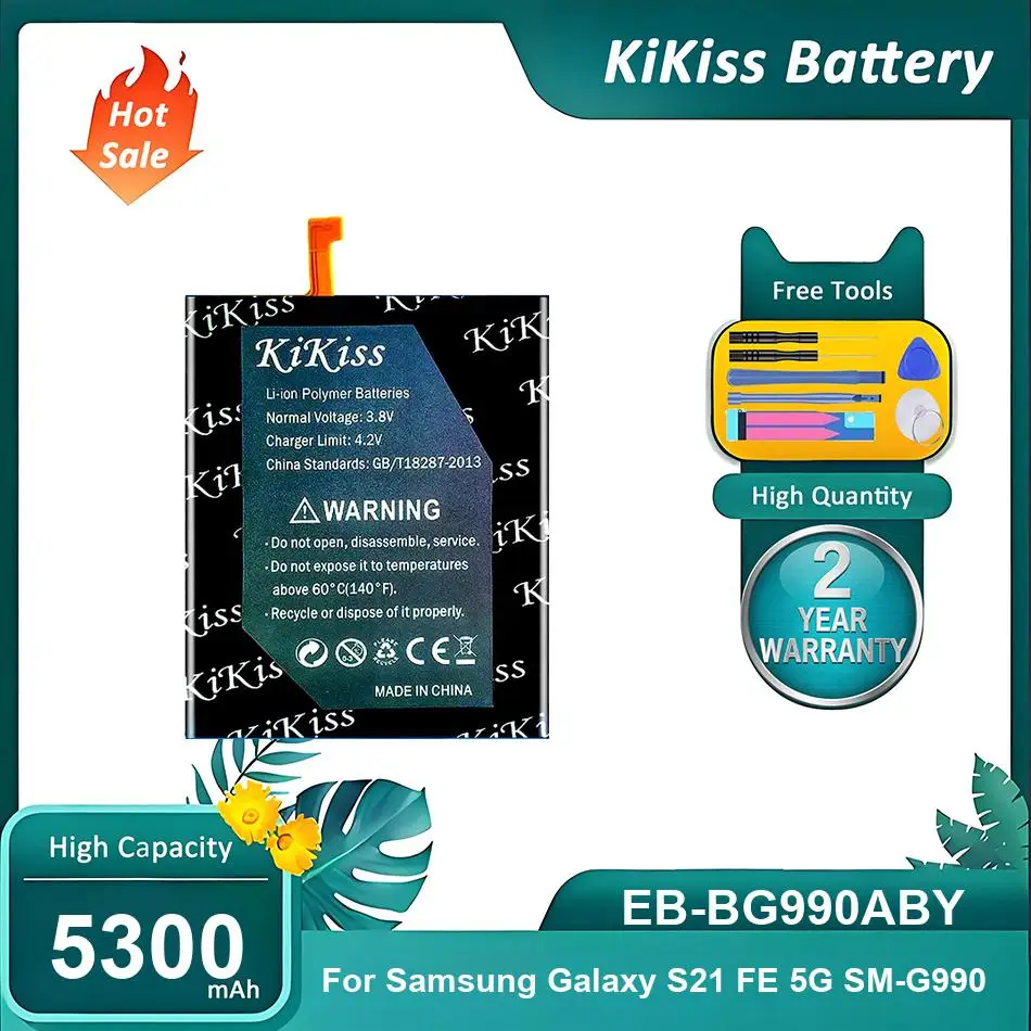 KiKiss Battery For Samsung Galaxy S21 FE 5G SM-G990,EB-BG990ABY,5300mAh