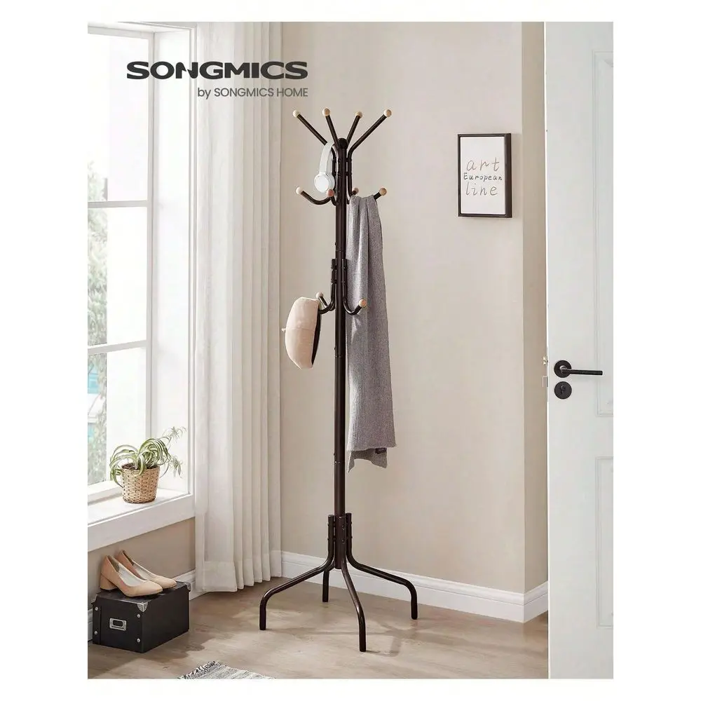 

Coat Rack Freestanding, Metal Coat Rack Stand With 12 Hooks And 4 Legs, Coat Tree, Holds Clothes, Hats, And Bags, For Entryway,