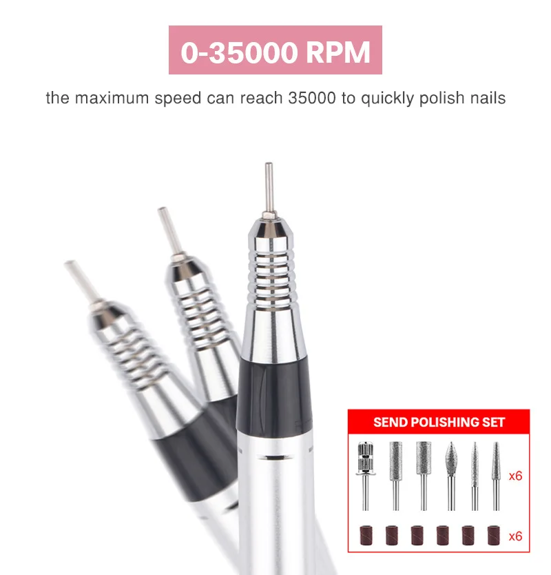 35000rpm High Speed Adjustable Long Battery Life Nail Polisher Drill Bits Manicure Machine Strong For Nails