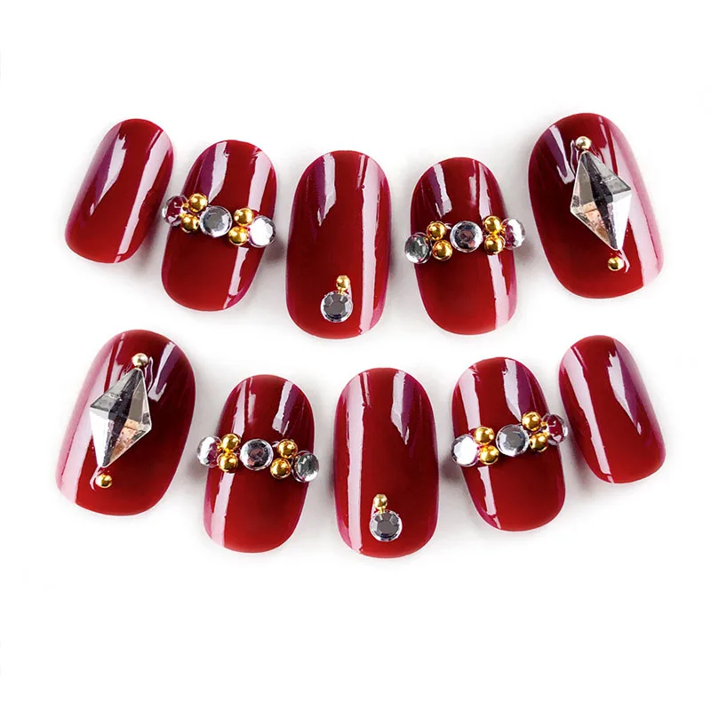 Nail Art 24pcs/set Red Gold Glitter Color Fake Nails With Glue Accessories Nail Art Fake Nail Set With Glue Short Full Nail Tips