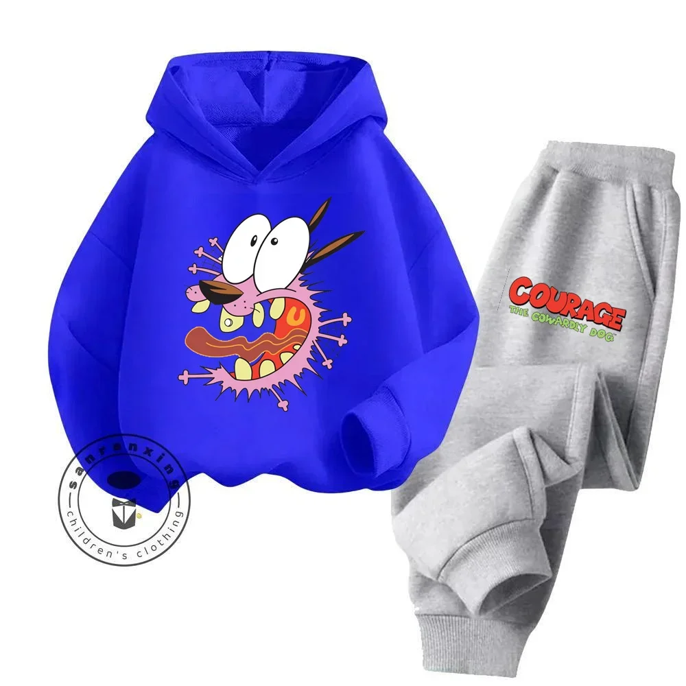 Cartoon Courage the Cowardly Dog Hoodie Set Ultra Cute Cozy Clothing Sets Suitable for Children Fall Winter Seasons New Hoodie