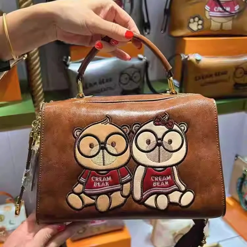 

Cream Bear Bag 2025 Women's Bag New Handbag Fashionable and Cute Cartoon Shoulder Casual Messenger Bag Versatile Woman