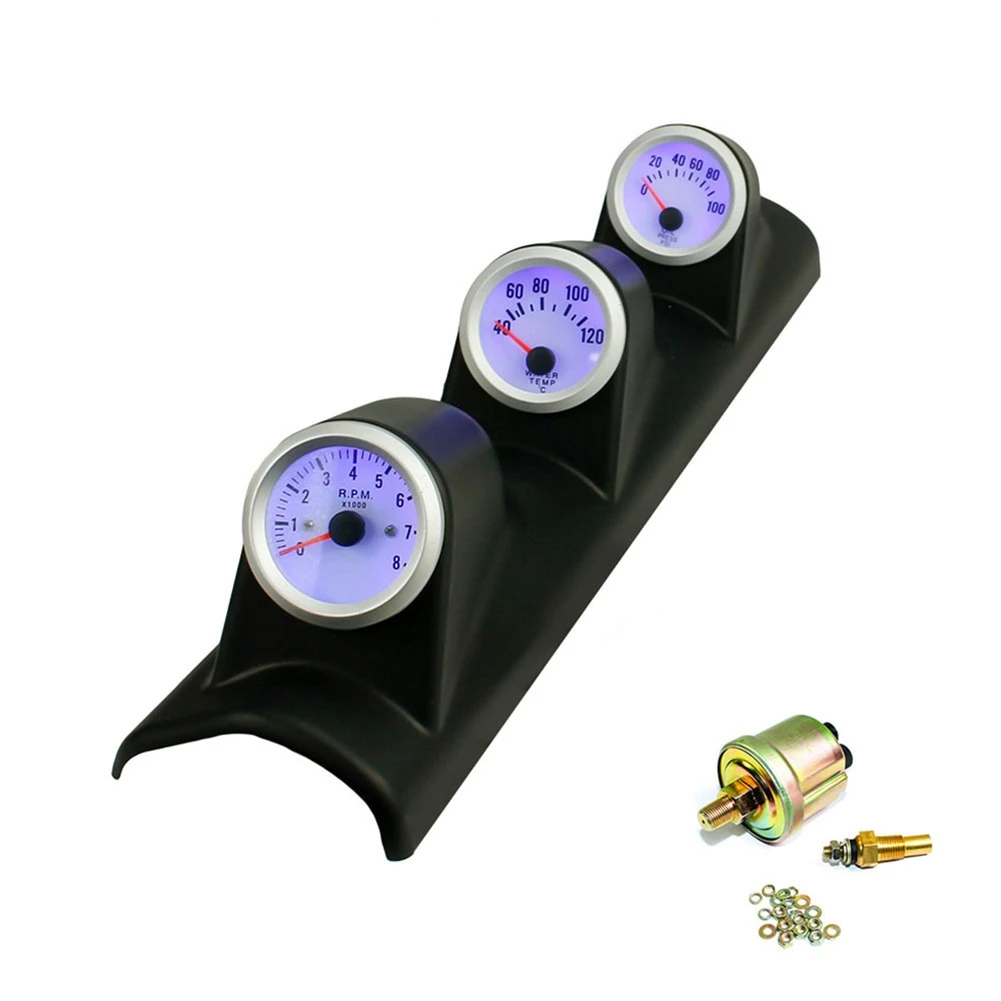 

Kit medidor Triple 52mm, tacómetro, medidor temperatura l agua, medidor presión aceite con Sensor 3 en 1, conducción a la i