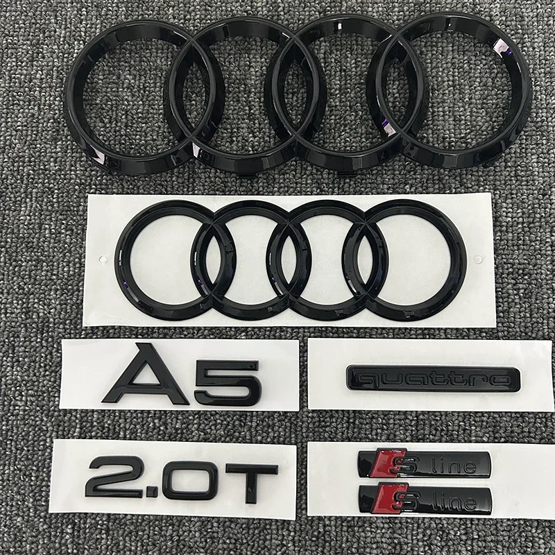 AUDI A5 2010-2019 4Ring logo ABS Black Car Hood Front Grill Rear Trunk Emblem Sticker A5 Mark Quarrto 2.0T Sline Emblem