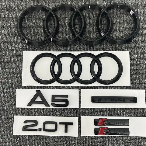 AUDI A5 2010-2019 4 링 로고 ABS 블랙 자동차 후드 프론트 그릴 리어 트렁크 엠블럼 스티커 A5 Mark Quarrto 2.0T Sline Emblem