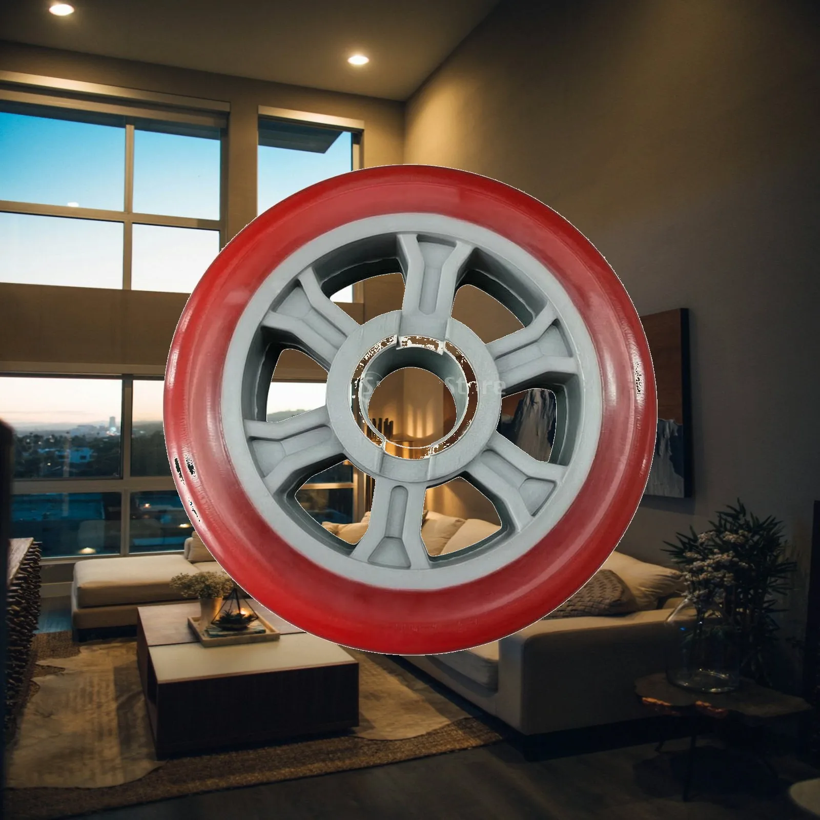 Durable Sliding Gate Wheel with Cherry Rim and Gray Hub for Manual Courtyard Gate Hardware