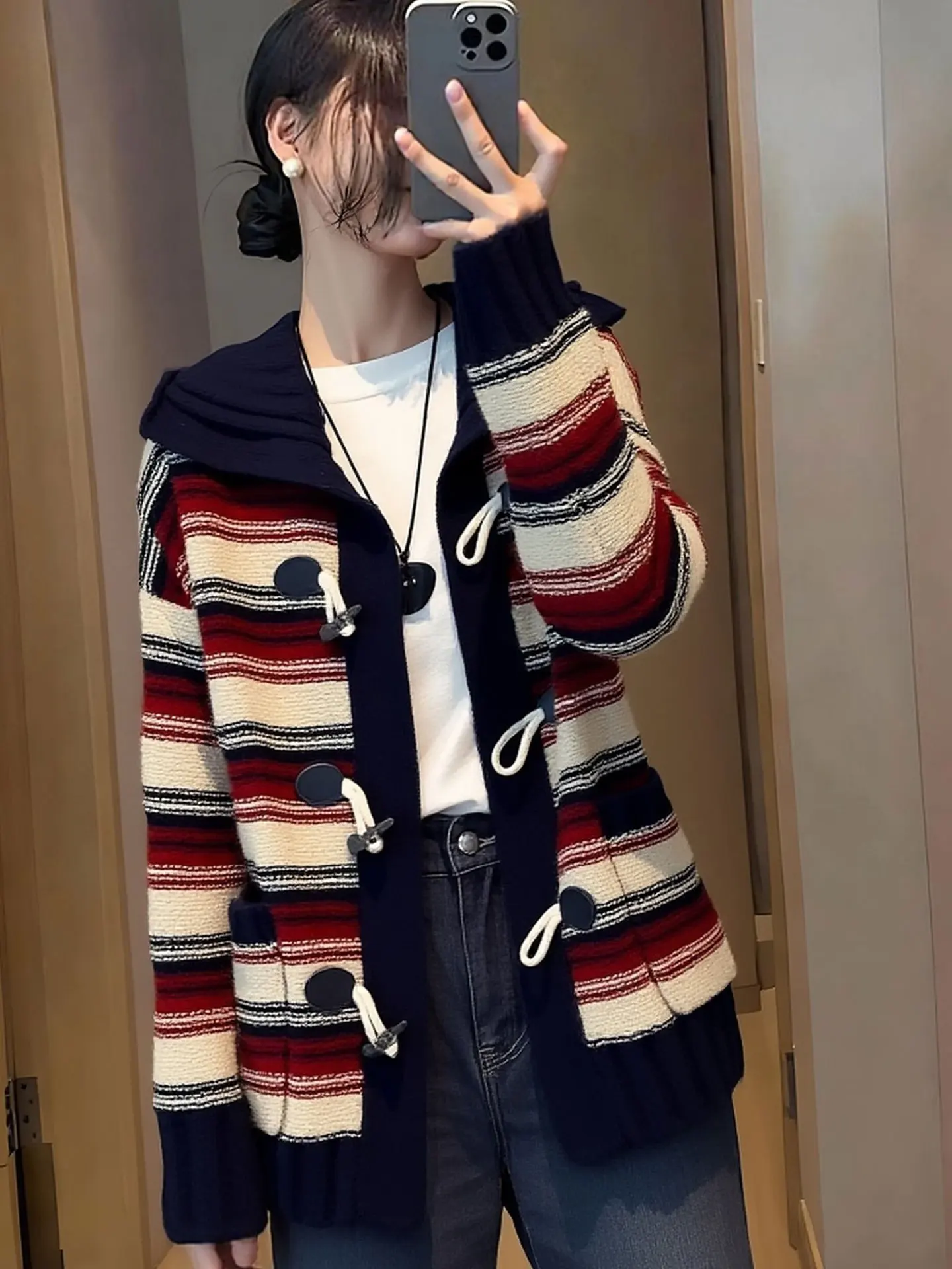 

Корейский полосатый вязаный кардиган с длинными рукавами для женщин, весенняя верхняя одежда, удобный, мягкий, стандартного кроя, для повседневной носки