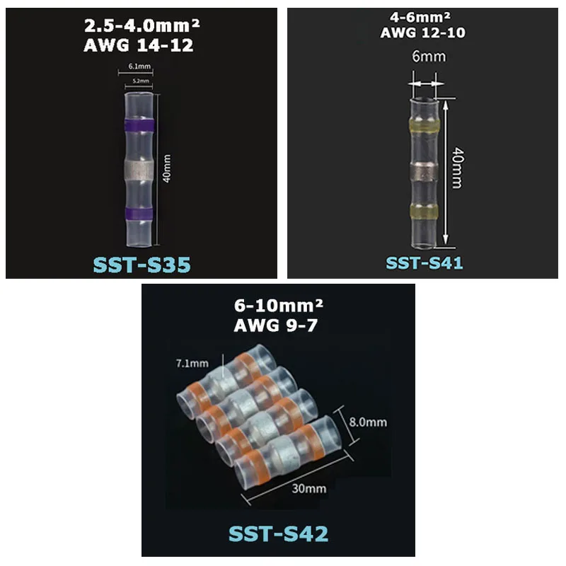 5/10/20/30PCS Heat Shrink Waterproof Solder Seal Sleeves Butt Wire Connectors Electrical Insulated Cable Splice Terminals