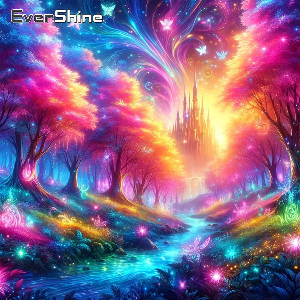 Evershine Diamant-Mosaik, Flusslandschaft, Muster für Erwachsene, Anfänger, Baum, Diamant-Malerei, Schloss, DIY-Bastelset, einzigartiges Geschenk