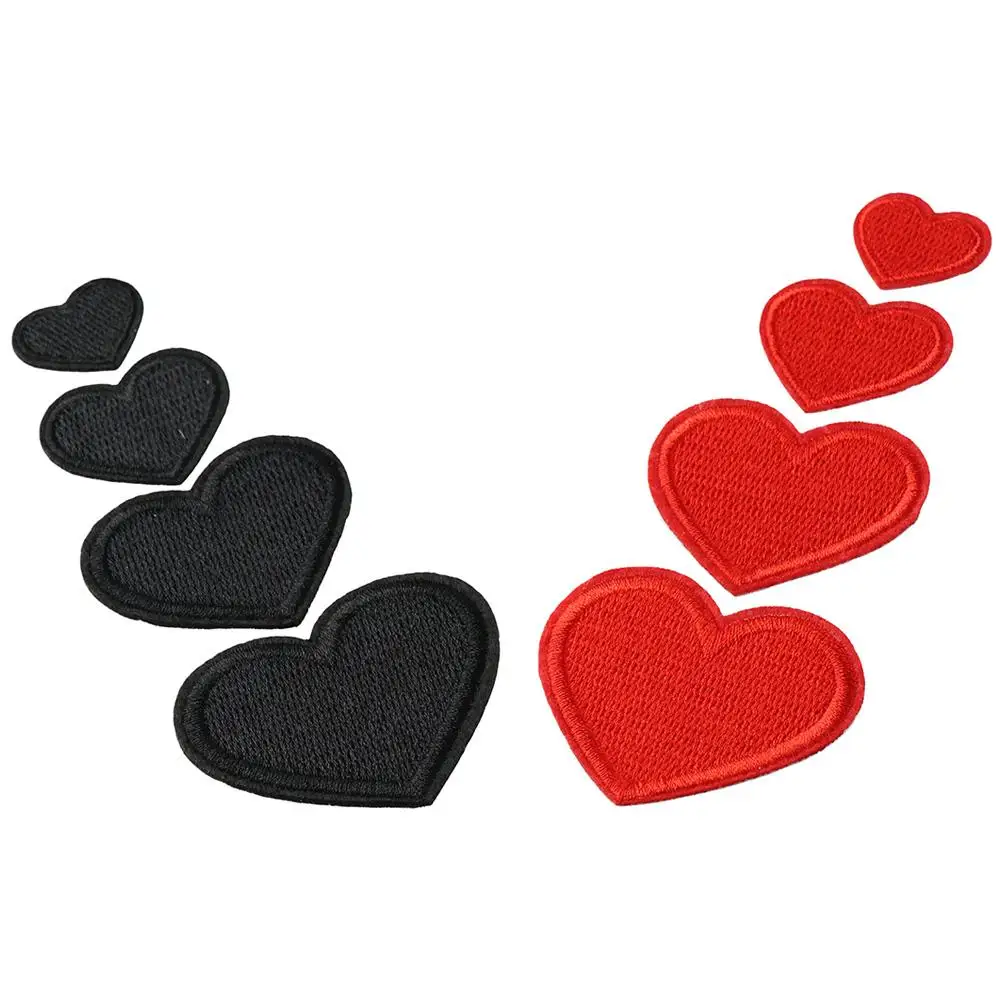 Heart Shape heart patches Black Red embroidered sew on patches heart Mini Heart 4 Sizes iron on heart patches for clothing